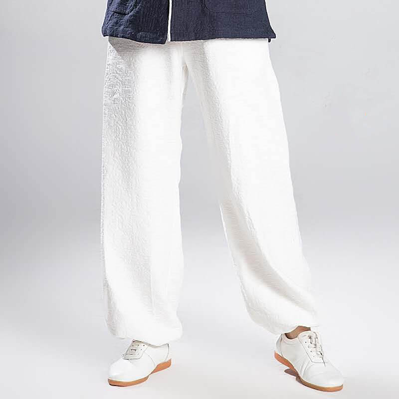 Unisex Cotton-Linen Lantern Jacquard Weave Kung Fu Pants-Taikong Sky