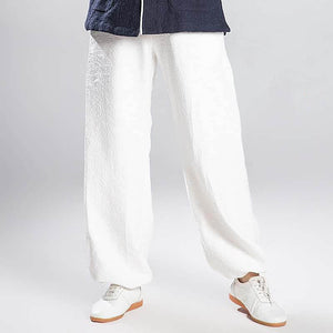 Unisex Cotton-Linen Lantern Jacquard Weave Kung Fu Pants-Taikong Sky