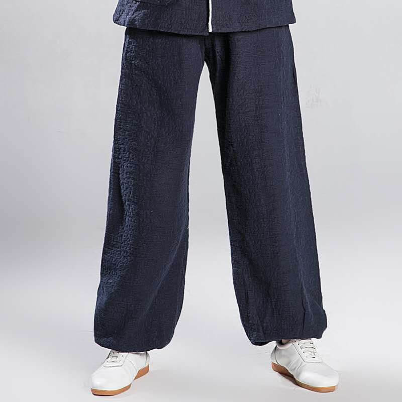 Unisex Cotton-Linen Lantern Jacquard Weave Kung Fu Pants-Taikong Sky