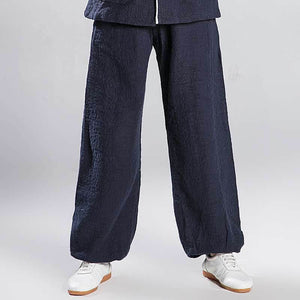 Unisex Cotton-Linen Lantern Jacquard Weave Kung Fu Pants-Taikong Sky