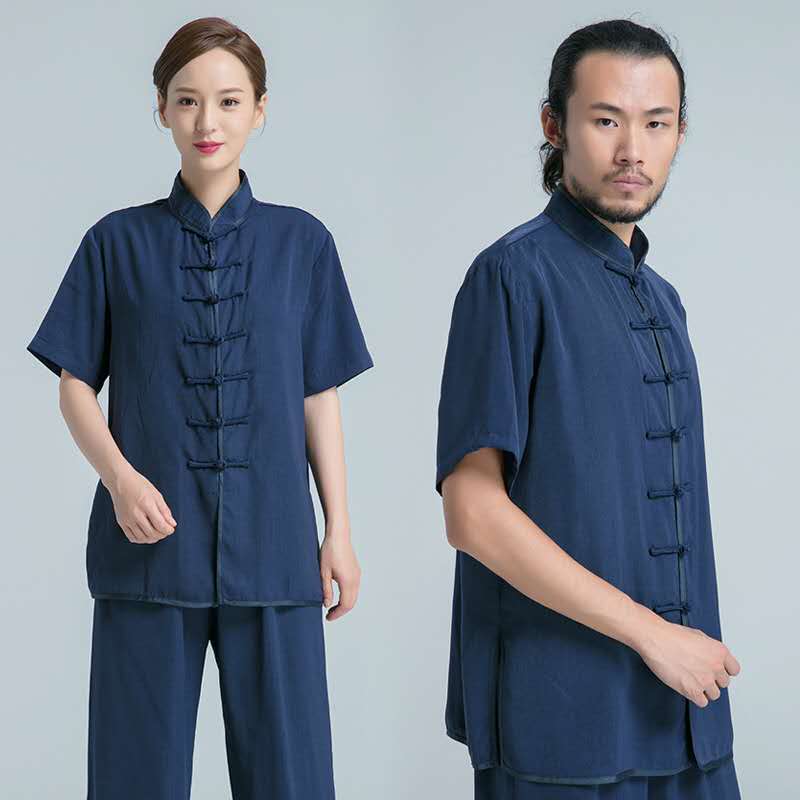 Unisex Faux-Linen Short Sleeve Tai Chi Uniform-Taikong Sky