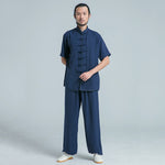 Unisex Faux-Linen Short Sleeve Tai Chi Uniform-Taikong Sky