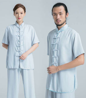 Unisex Faux-Linen Short Sleeve Tai Chi Uniform-Taikong Sky
