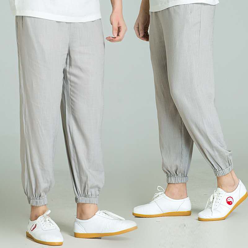 Unisex Slub-Linen Lantern Tai Chi Pants-Taikong Sky