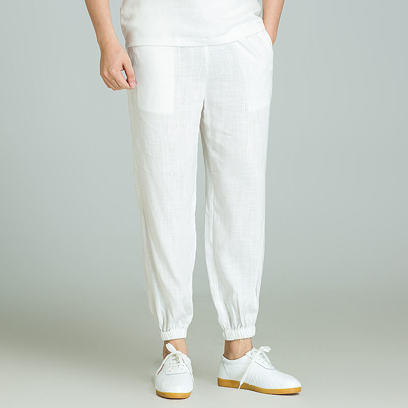 Unisex Slub-Linen Lantern Tai Chi Pants-Taikong Sky