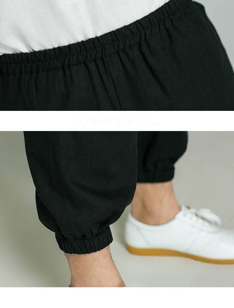 Unisex Slub-Linen Lantern Tai Chi Pants-Taikong Sky