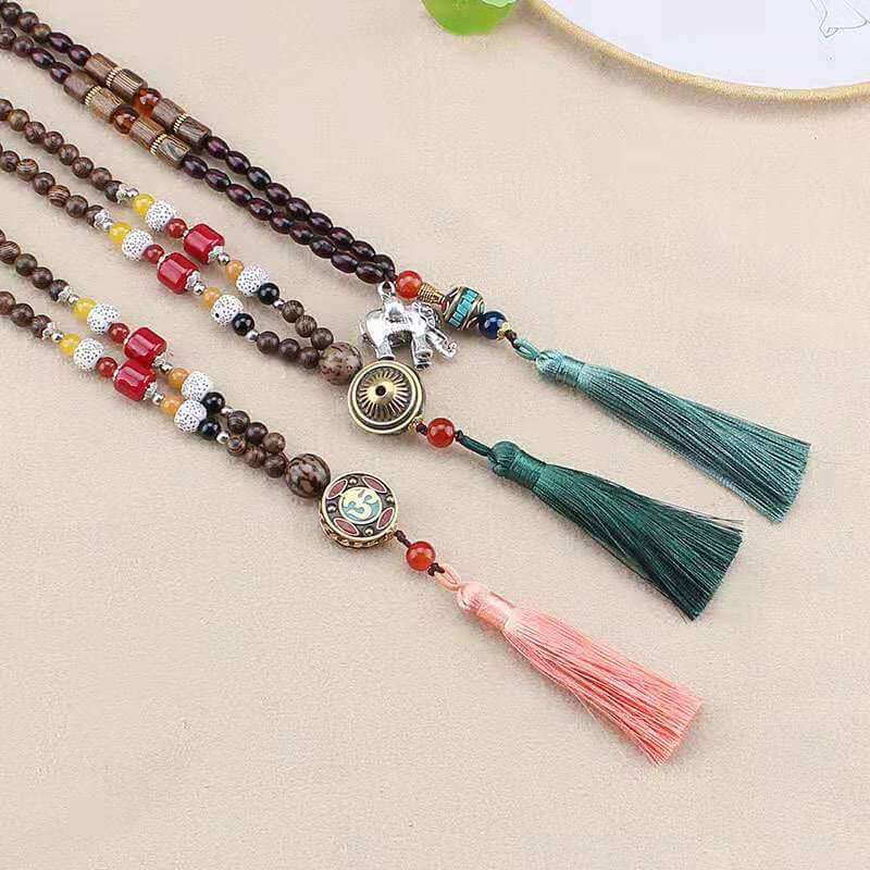 Vintage Fringe Wooden Beads Necklace-Taikongsky