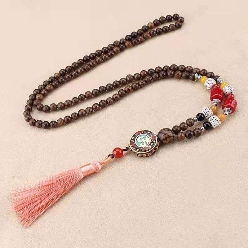 Vintage Fringe Wooden Beads Necklace-Taikongsky