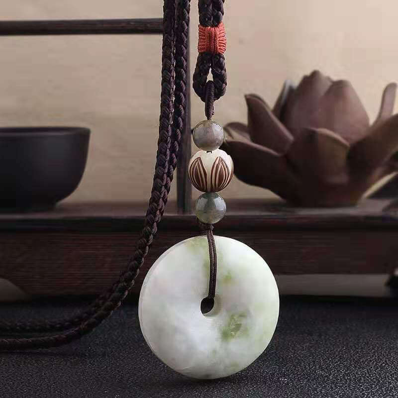 Xiuyan Jade Lucky Buckle Necklace-Taikongsky