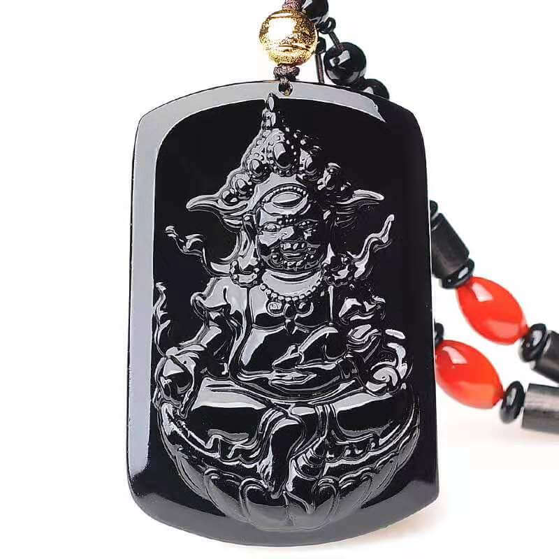 Yellow Jambhala Pendant Obsidian Talisman Necklace-Taikongsky