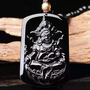 Yellow Jambhala Pendant Obsidian Talisman Necklace-Taikongsky