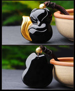 Gilding Fox Obsidian Tailsman Necklace with Extend Bead Chain - Taikong Sky