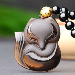 Fox Obsidian Tailsman Necklace with Extend Bead Chain - Taikong Sky