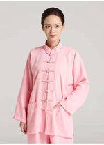 Women’s Pink Linen Traditional Tai Chi Clothing Kung Fu Uniforms - Taikong Sky