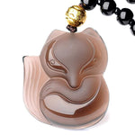 Fox Obsidian Tailsman Necklace with Extend Bead Chain - Taikong Sky