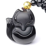 Fox Obsidian Tailsman Necklace with Extend Bead Chain - Taikong Sky