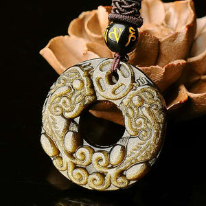 Double Pixiu Obisidian Talisman Necklace with Extend Bead Chain - Taikong Sky