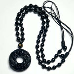 Double Pixiu Obisidian Talisman Necklace with Extend Bead Chain - Taikong Sky