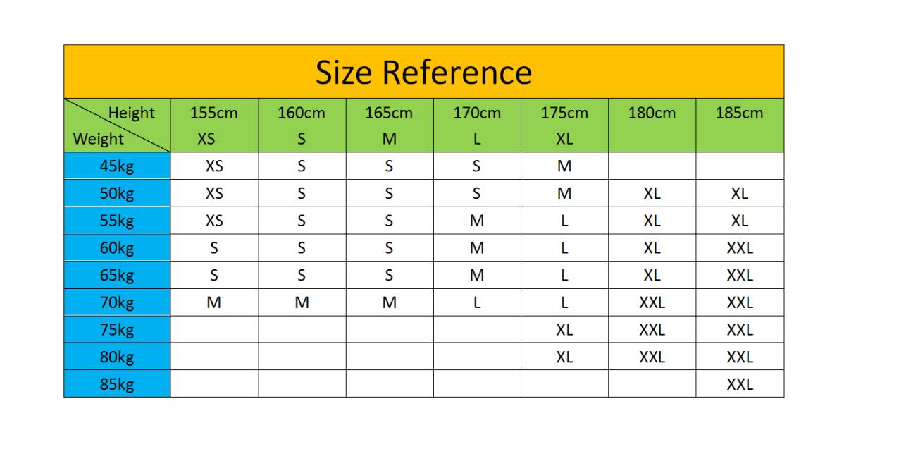 size chart-Taikong Sky
